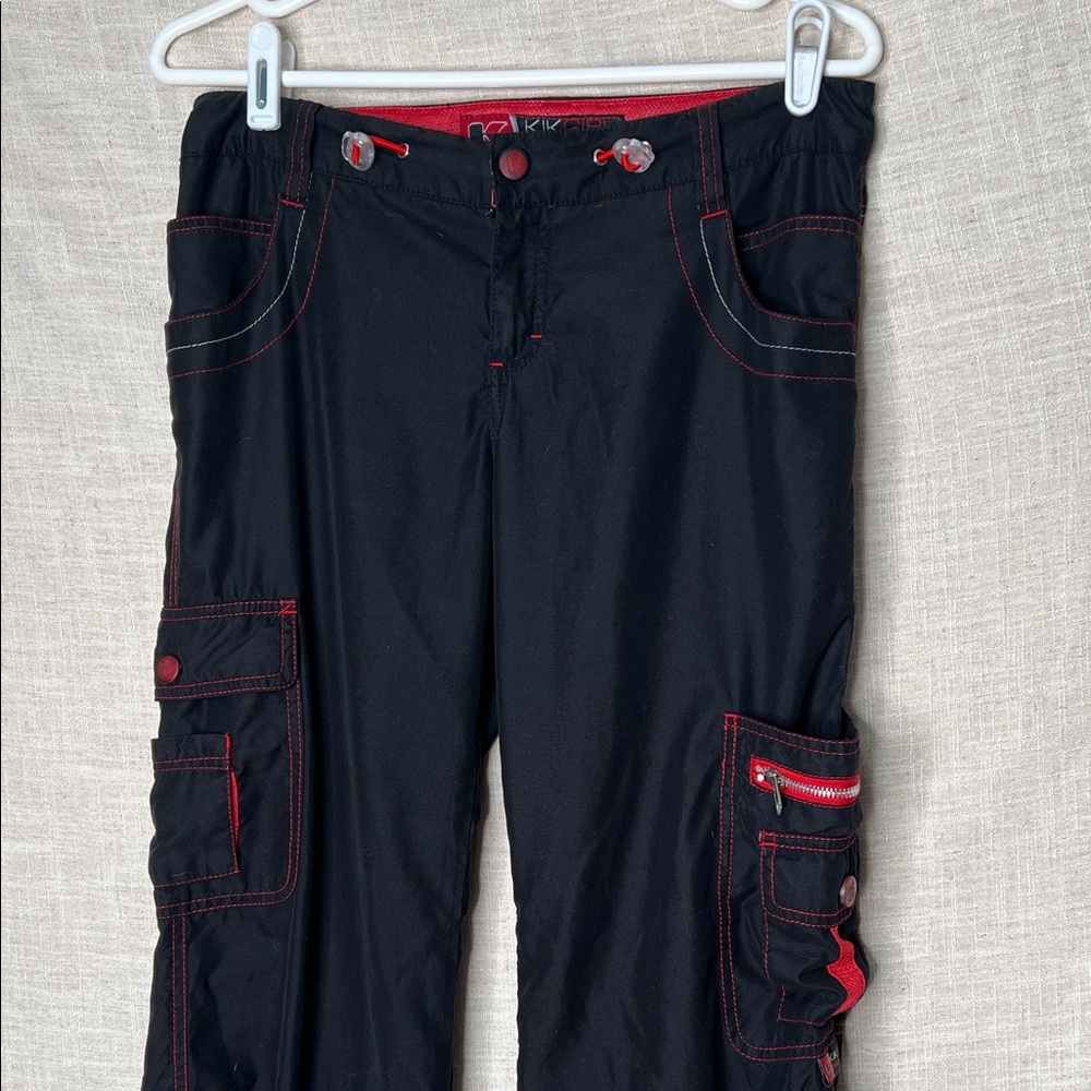 Vintage Y2K Kikgirl RaverBlack Cargo Pants with Red Accents - Picture 5 of 10